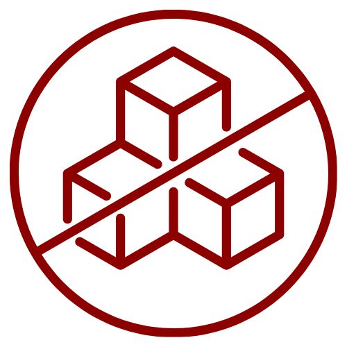 A circular red icon showing stacked cube blocks crossed out with a diagonal slash, indicating a prohibition or no-quantity symbol.